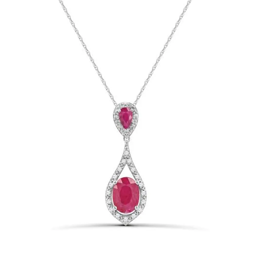 10K White Gold 18" Ruby and Diamond Pendant