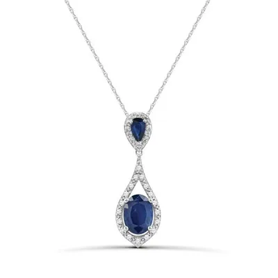 10K White Gold 18" Blue Sapphire and Diamond Pendant