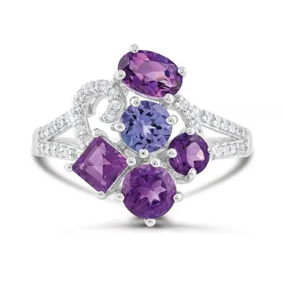 Sterling Silver Amethyst, Tanzanite and White Topaz Ring