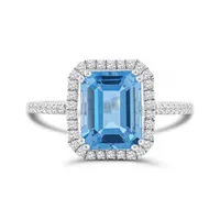 10K White Gold Swiss Blue Topaz & White Zircon Ring