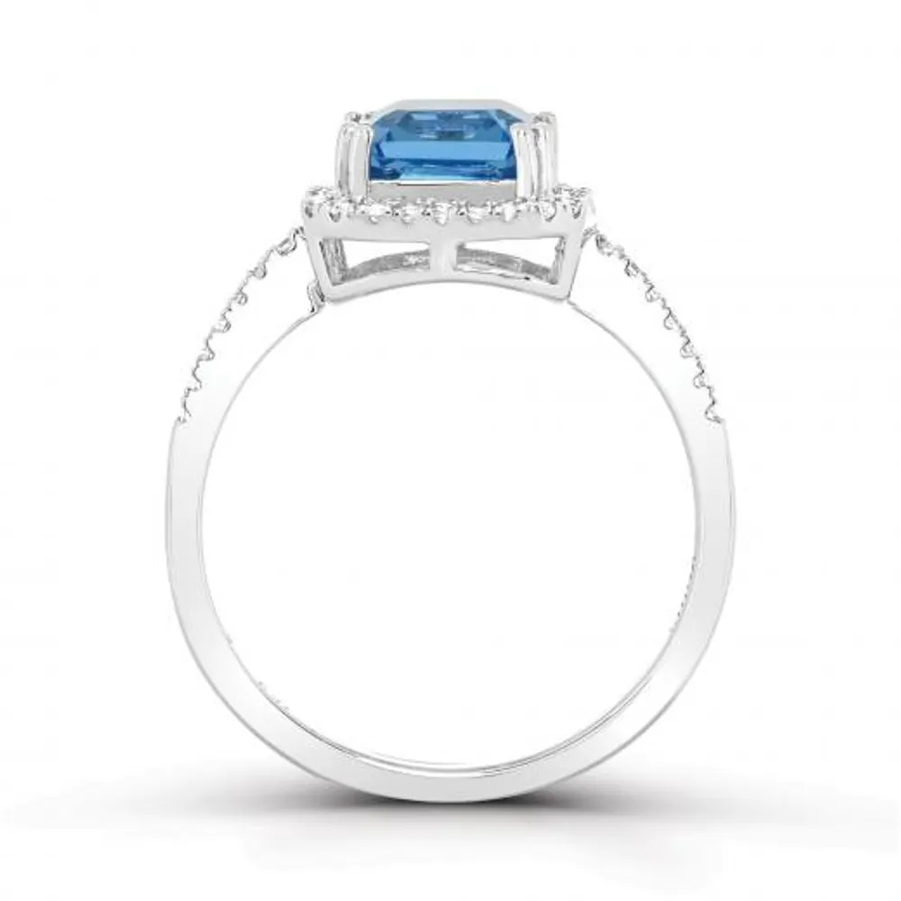 10K White Gold Swiss Blue Topaz & White Zircon Ring