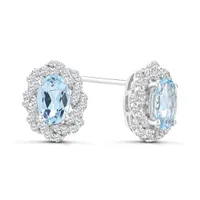 10K White Gold Aquamarine and White Sapphire Earrings