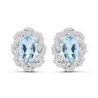 10K White Gold Aquamarine and White Sapphire Earrings