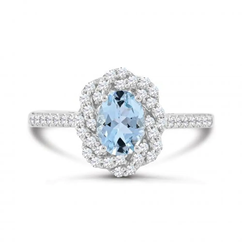 10K White Gold Aquamarine and White Sapphire Ring