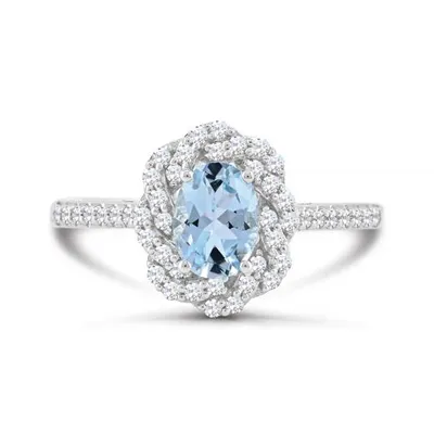 10K White Gold Aquamarine and White Sapphire Ring