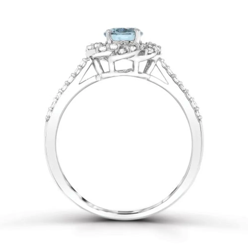 10K White Gold Aquamarine and White Sapphire Ring