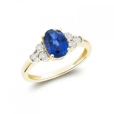 10K Yellow Gold Created Blue Sapphire and Diamond Fashion Ring