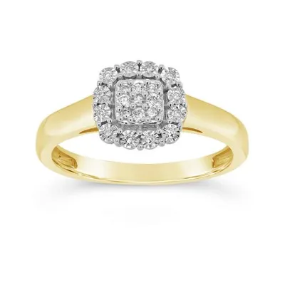 10K Yellow Gold 0.12CTW Diamond Halo Promise Ring