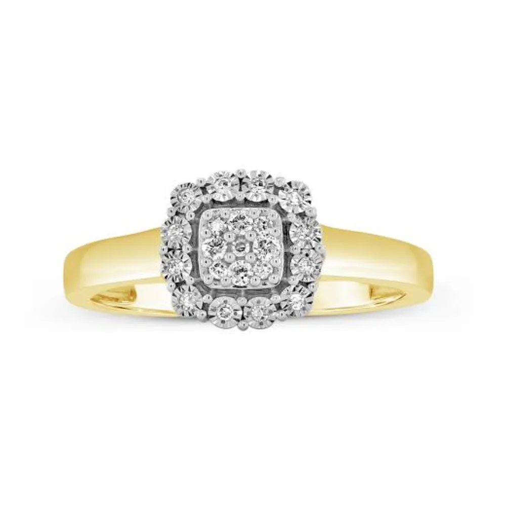 10K Yellow Gold 0.12CTW Diamond Halo Promise Ring