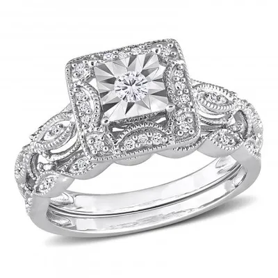 Julianna B Sterling Silver 0.20CTW Diamond Bridal Set