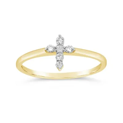10K Yellow Gold 0.12CTW Diamond Fashion Cross Ring