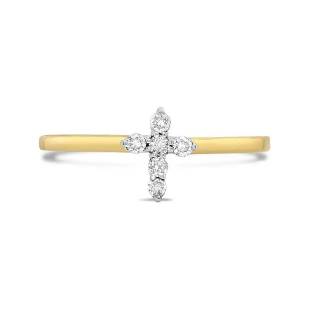 10K Yellow Gold 0.12CTW Diamond Fashion Cross Ring