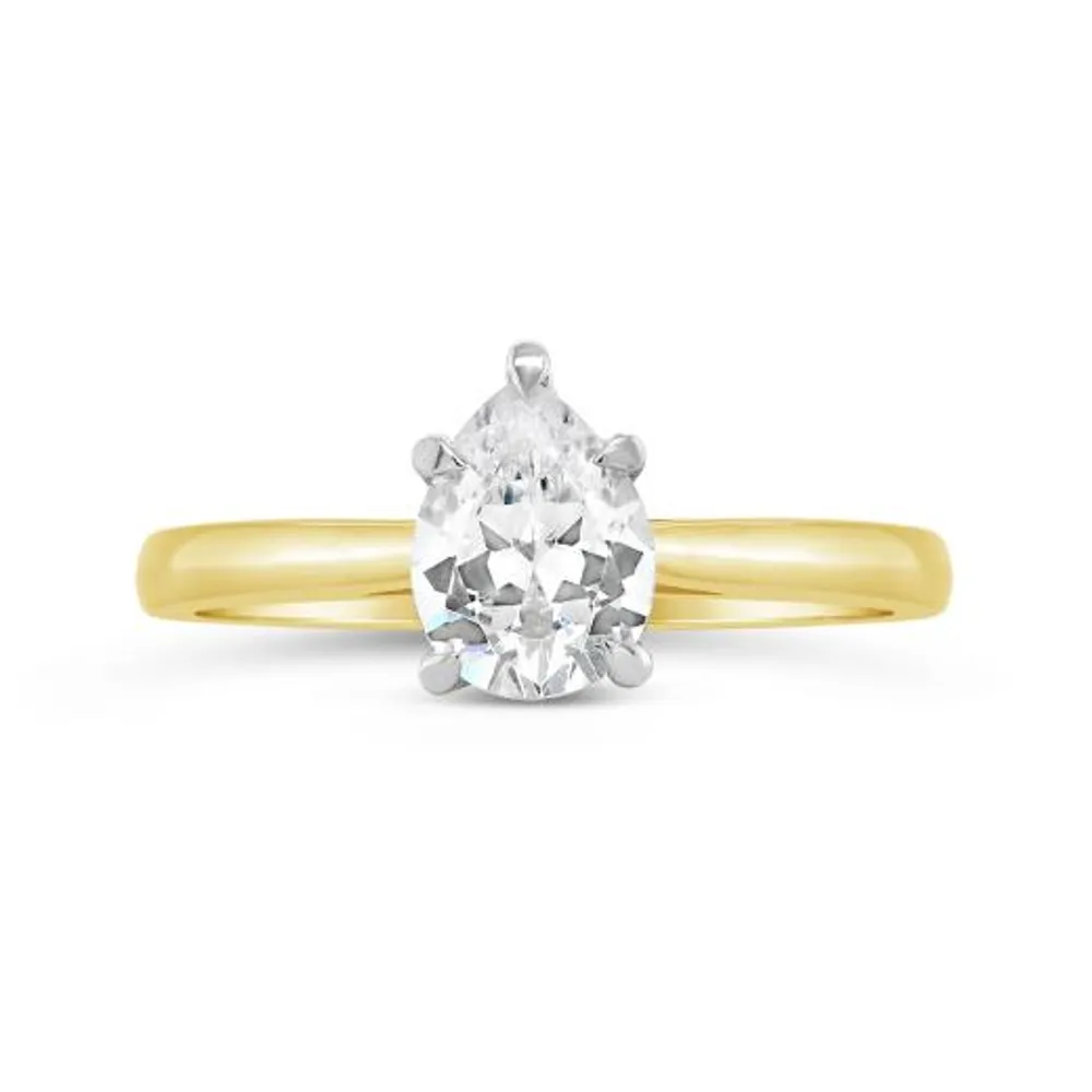 14K Yellow Gold Lab Grown 1.00CT Pear Shaped Diamond Solitaire Ring