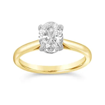 14K Yellow Gold Lab Grown 1.00CT Oval Shaped Diamond Solitaire Ring