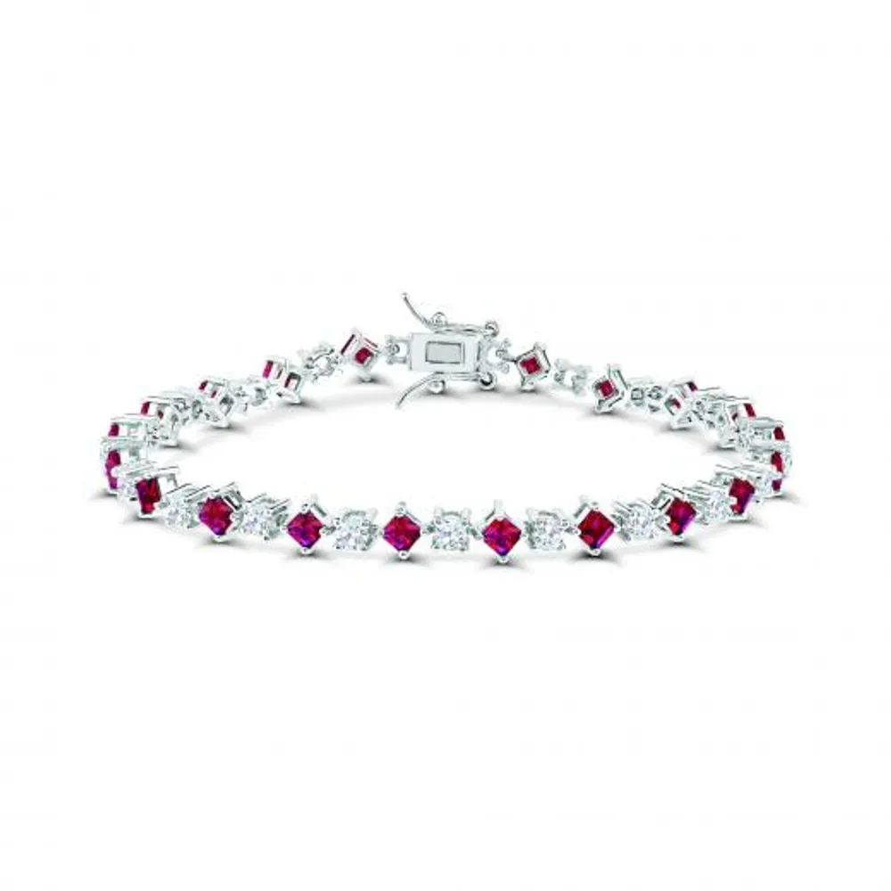 Sterling Silver Created Ruby and Created White Sapphire Bracelet