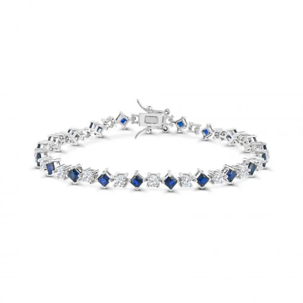 Sterling Silver Created Blue Sapphire and Created White Sapphire Bracelet