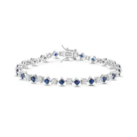 Sterling Silver Created Blue Sapphire and Created White Sapphire Bracelet