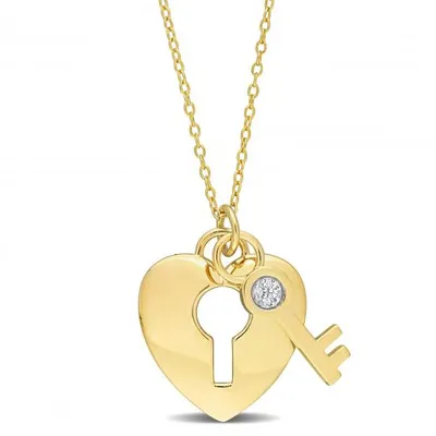 Julianna B Yellow Plated Sterling Silver Diamond Heart Lock Pendant