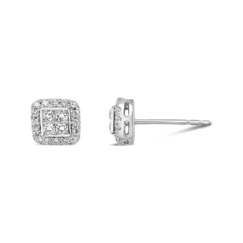 10K White Gold 0.50CTW Diamond Princessa Earrings