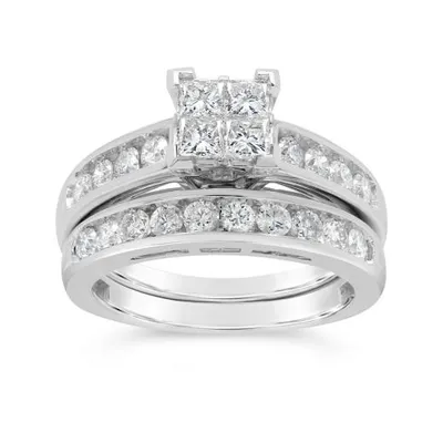 14K White Gold 1.50CTW Diamond Princessa Bridal Set