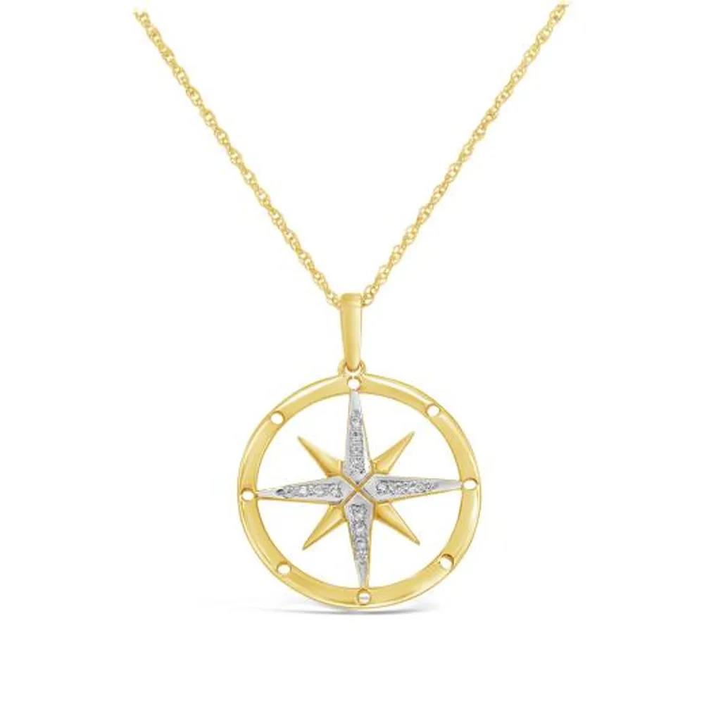 10K Yellow Gold Diamond Compass Pendant