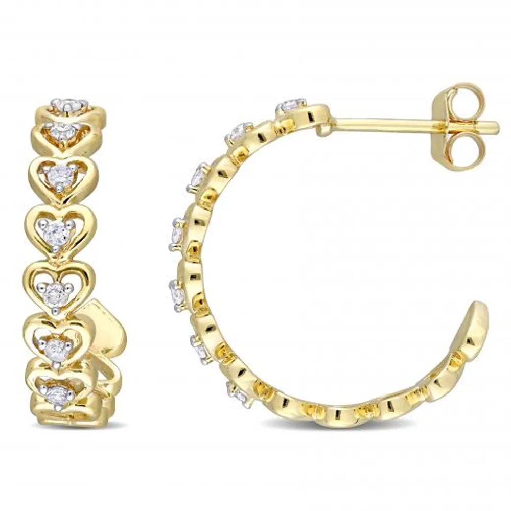 Julianna B 14K Yellow Gold 0.21CTW Diamond Heart Hoops