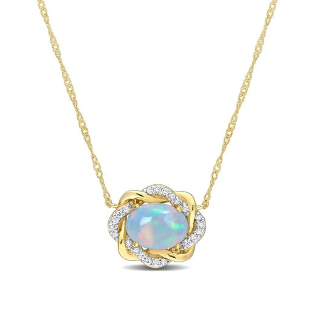 Julianna B 10K Yellow Gold 0.08CTW Diamond & Blue Ethiopian Opal Necklace