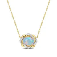 Julianna B 10K Yellow Gold 0.08CTW Diamond & Blue Ethiopian Opal Necklace