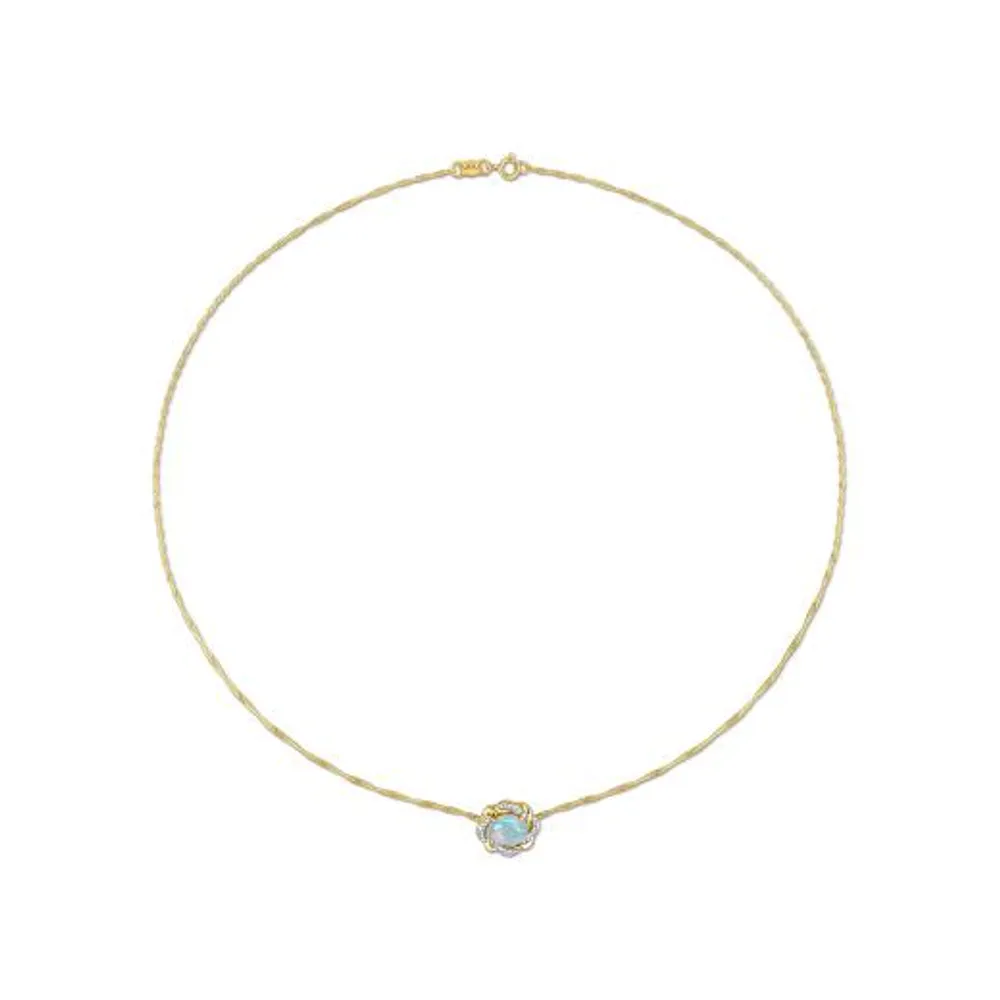 Julianna B 10K Yellow Gold 0.08CTW Diamond & Blue Ethiopian Opal Necklace