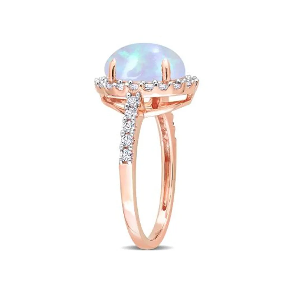 Julianna B 10K Rose Gold Blue Ethiopian Opal & Lab Grown White Sapphire Ring