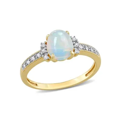 Julianna B 10K Yellow Gold 0.07CT Diamond & Blue Ethiopian Opal Ring