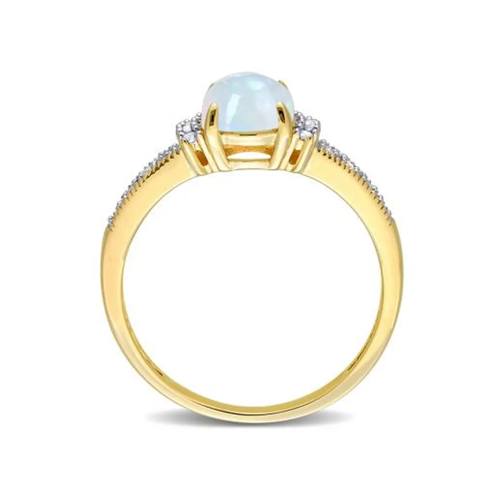 Julianna B 10K Yellow Gold 0.07 CTW Diamond & Blue Ethiopian Opal Ring