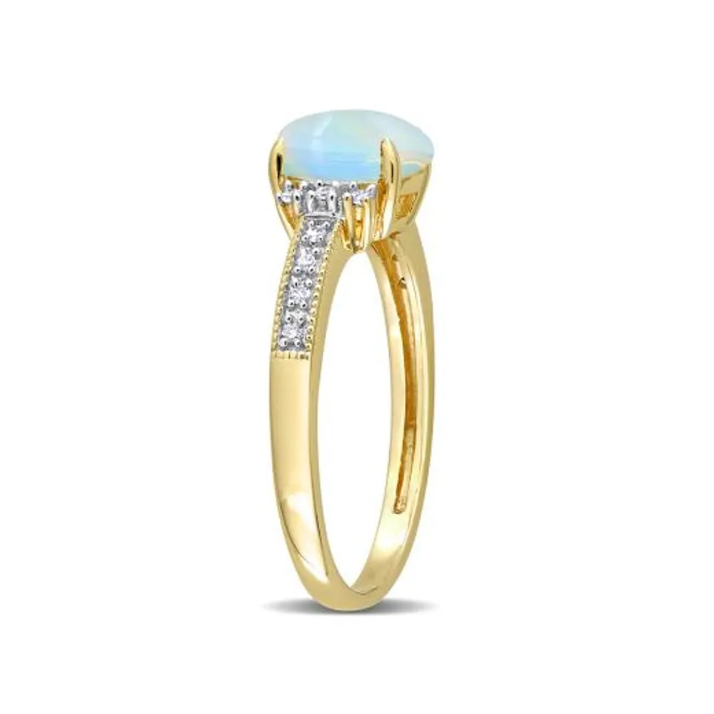 Julianna B 10K Yellow Gold 0.07 CTW Diamond & Blue Ethiopian Opal Ring