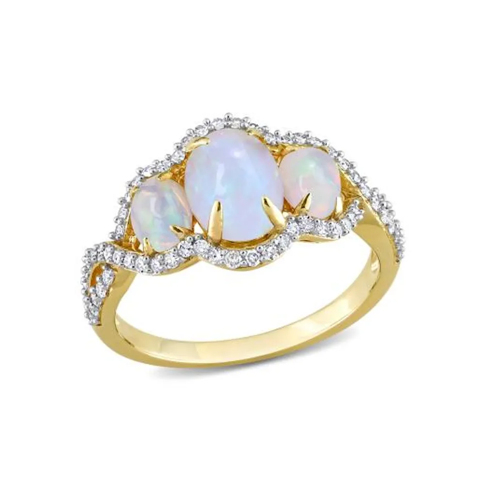 Julianna B 10K Yellow Gold 0.33CT Diamond & Blue Ethiopian Opal Ring