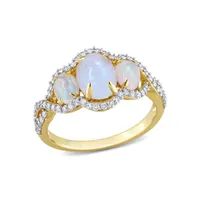 Julianna B 10K Yellow Gold 0.31CTW Diamond & Blue Ethiopian Opal Ring