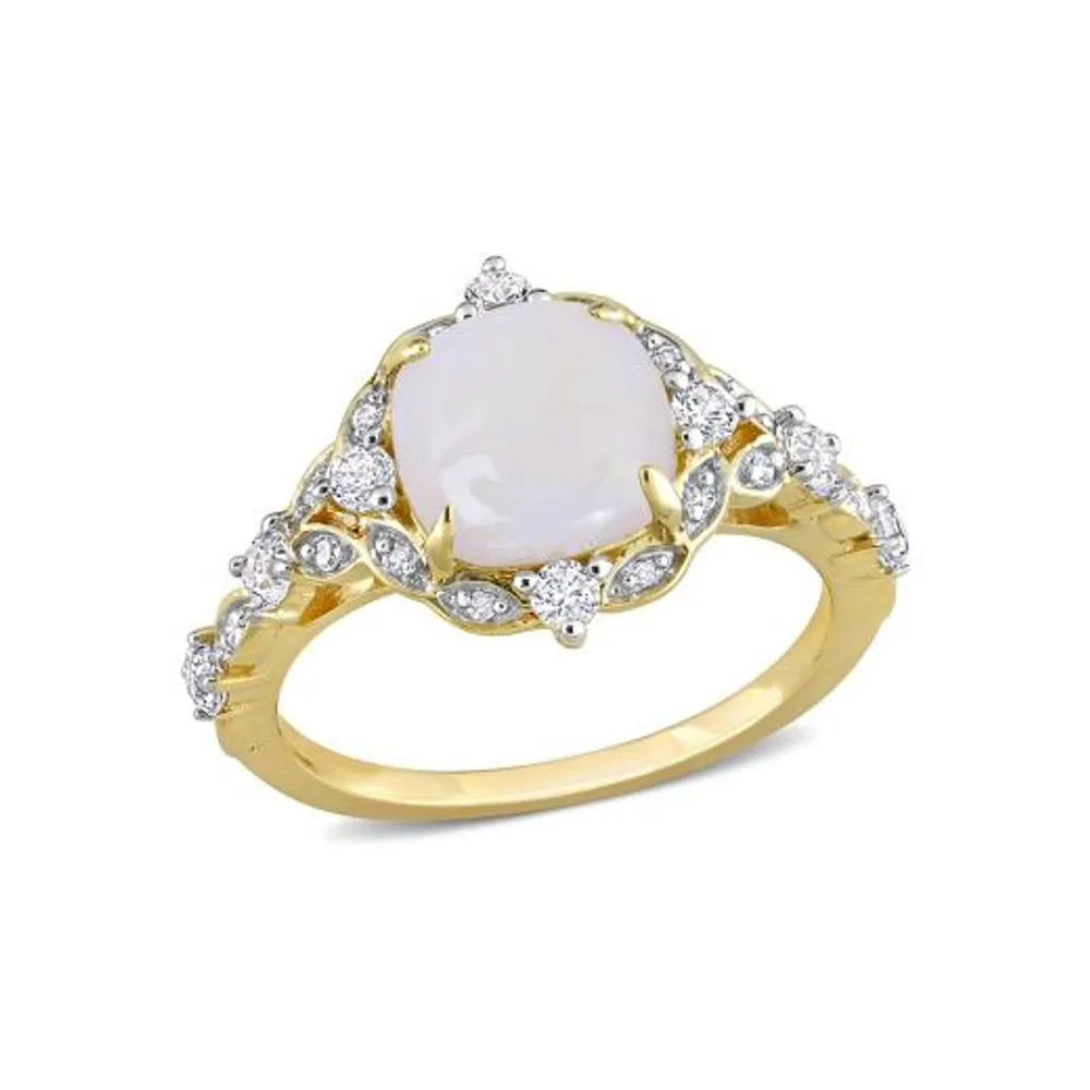 Julianna B 10K Yellow Gold 0.06 CTW Diamond, Opal & White Sapphire Ring