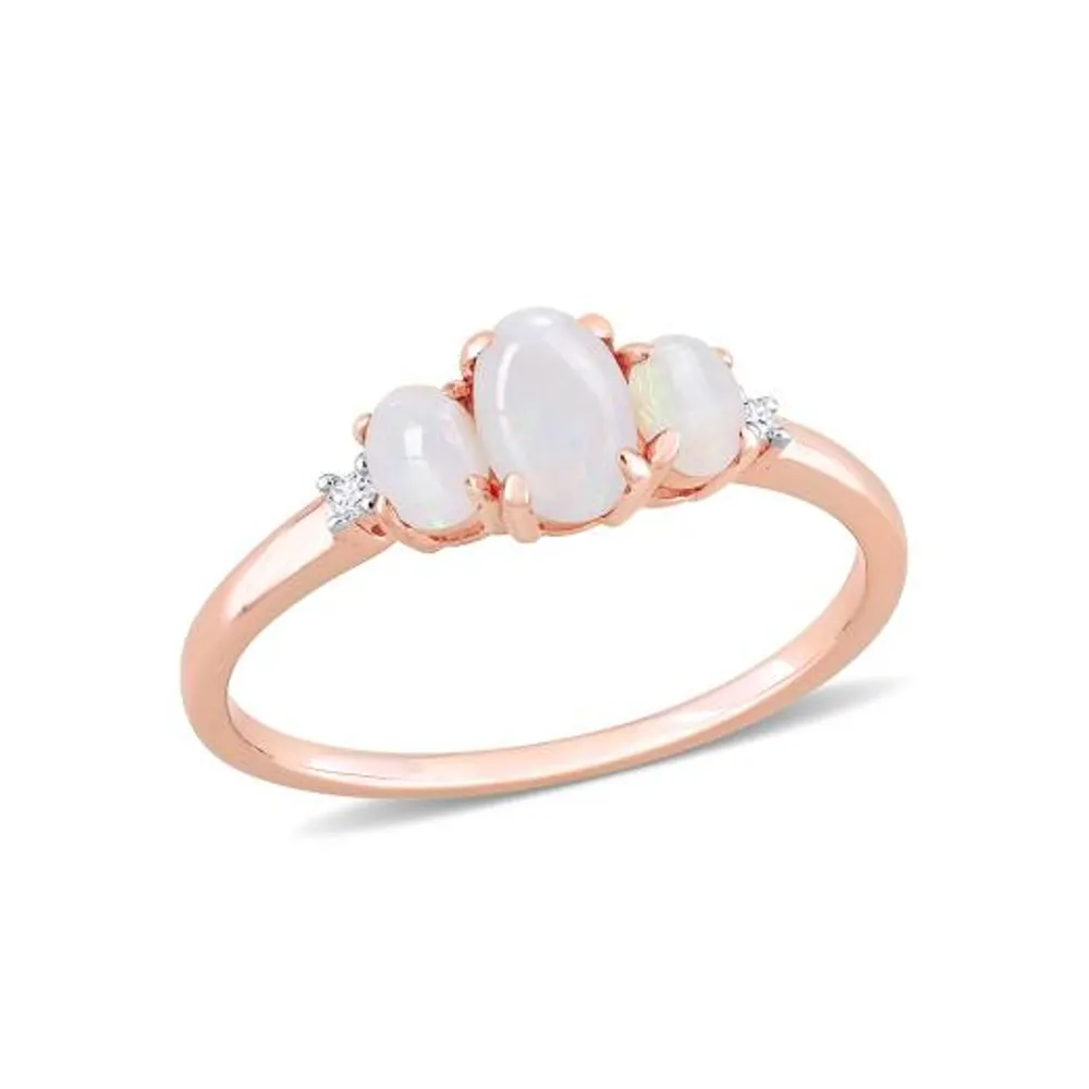 Julianna B 10K Rose Gold 0.02CT Diamond & Opal 3 Stone Ring