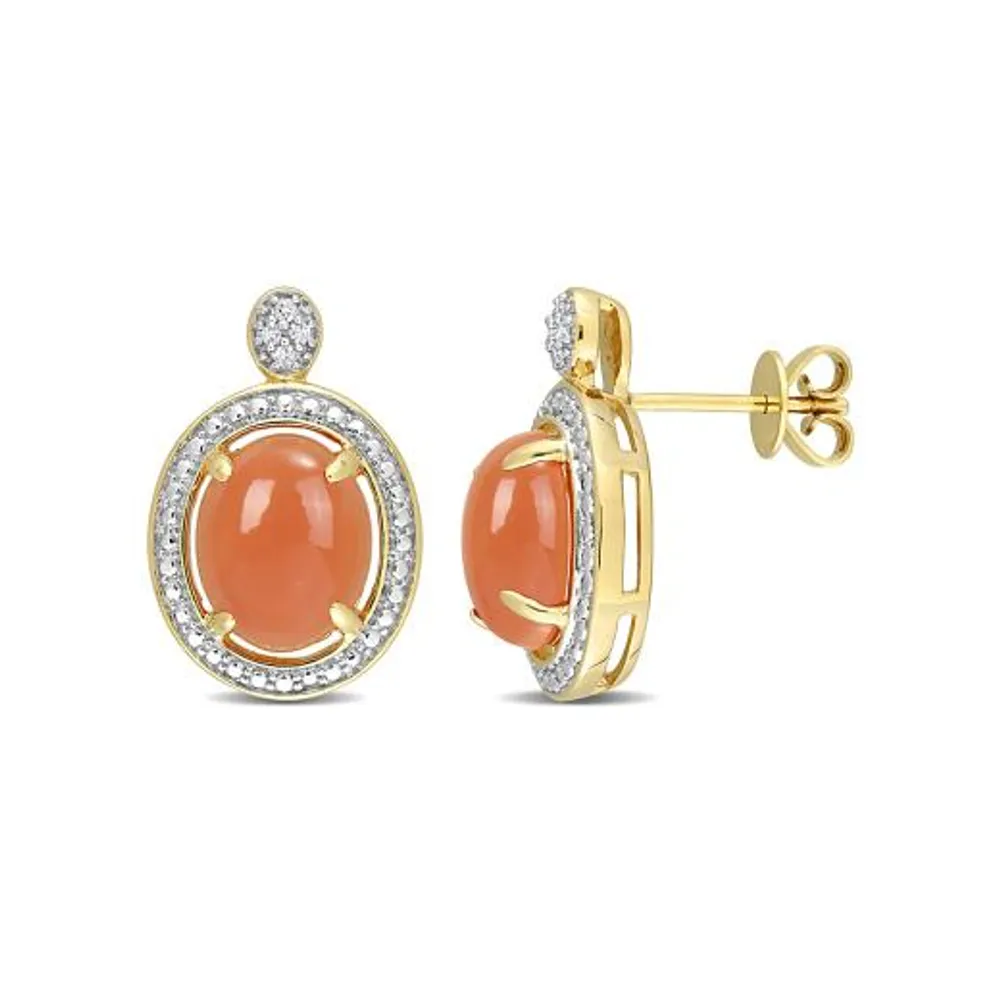 Julianna B 14K Yellow Gold 0.04CTW Diamond & Orange Moonstone Post Earrings