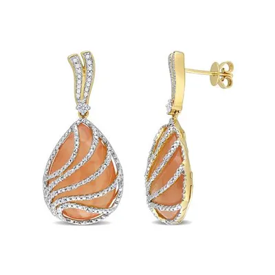 Julianna B 14K Yellow Gold 0.24CTW Diamond & Orange Moonstone Earrings