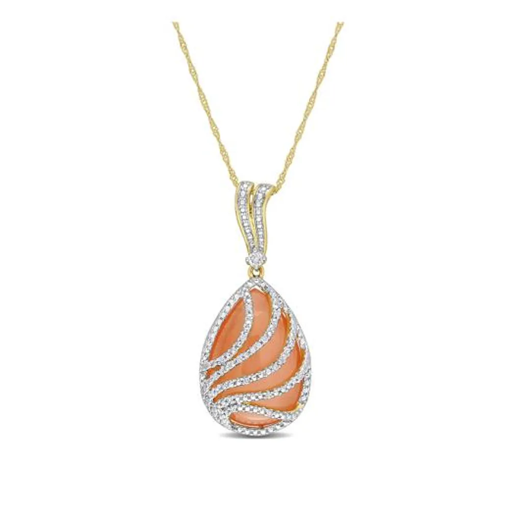 Julianna B 14K Yellow Gold 0.10 CTW Diamond & Orange Moonstone Necklace