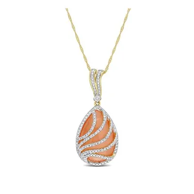 Julianna B 14K Yellow Gold 0.10 CTW Diamond & Orange Moonstone Necklace