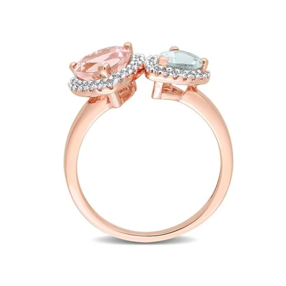 Julianna B 14K Rose Gold Diamond, Morganite & Aquamarine Ring