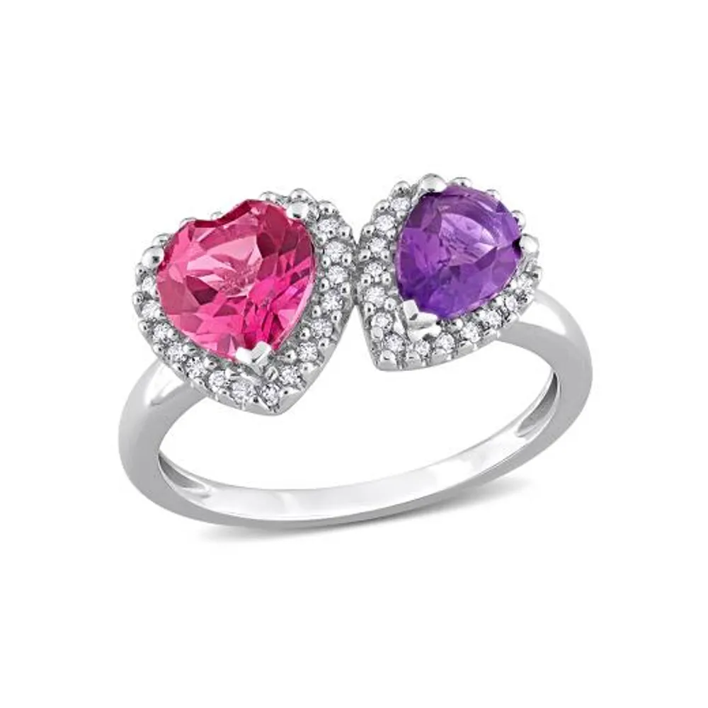 Julianna B 14K White Gold 0.20 CTW Diamond, Pink Topaz & Amethyst-Africa Ring