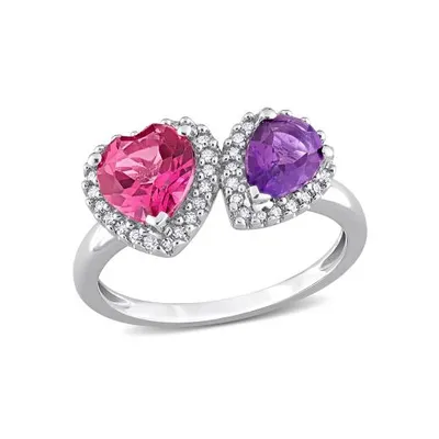 Julianna B 14K White Gold 0.20 CTW Diamond, Pink Topaz & Amethyst-Africa Ring