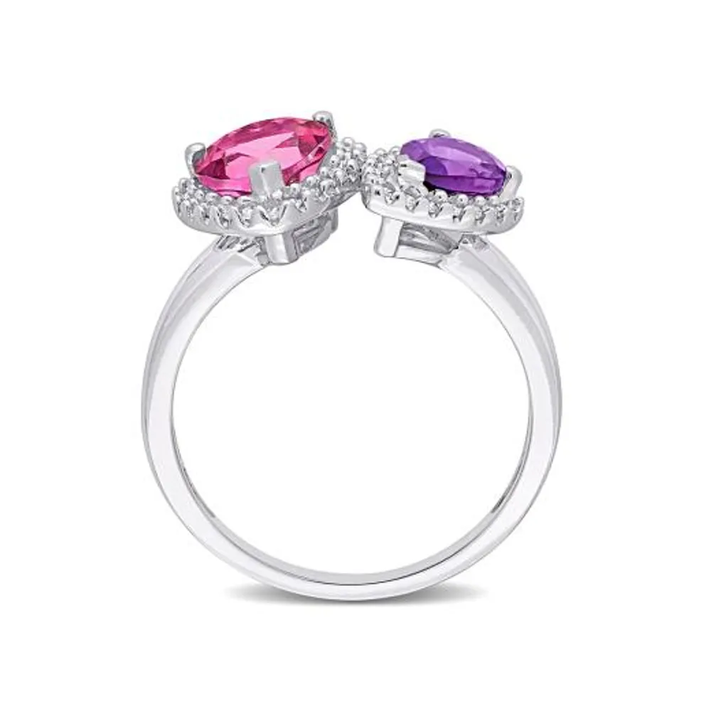 Julianna B 14K White Gold 0.20 CTW Diamond, Pink Topaz & Amethyst-Africa Ring