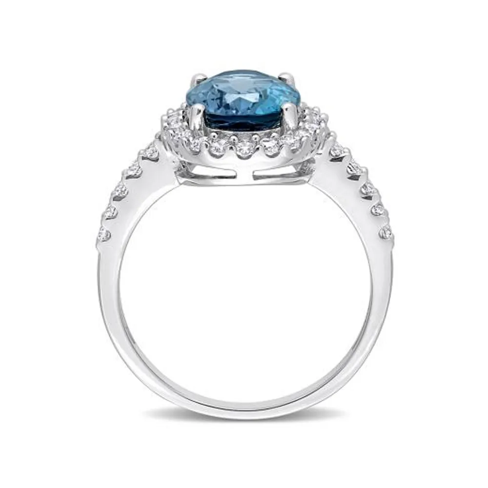 Julianna B 10K White Gold Blue Topaz & Lab Grown White Sapphire Ring