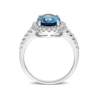 Julianna B 10K White Gold Blue Topaz & Lab Grown White Sapphire Ring