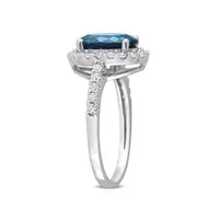 Julianna B 10K White Gold Blue Topaz & Lab Grown White Sapphire Ring