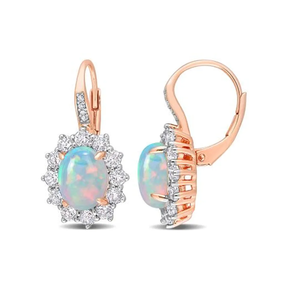 Julianna B Sterling Silver Diamond, Blue Ethiopian Opal & White Topaz Earrings