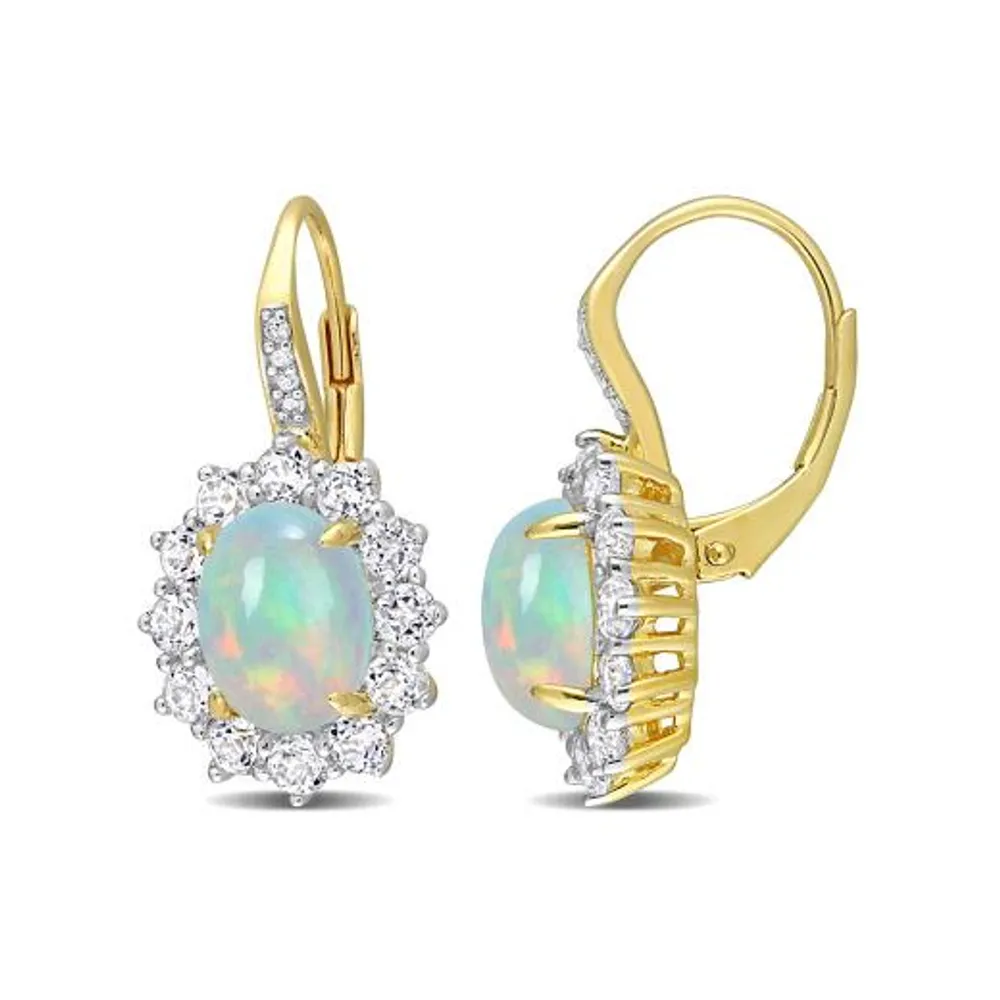 Julianna B Sterling Silver Diamond, Blue Ethiopian Opal & White Topaz Earrings